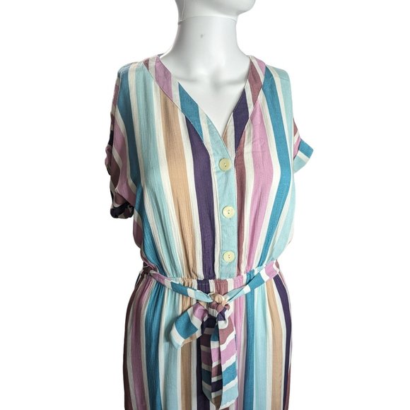 Orange Creek Pastel Color Striped Buttoned Front tie waist maxi dress lined sz S - Picture 2 of 10